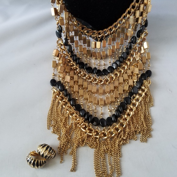 Vintage 70's Collar Statement Necklace & Earrings - Picture 3 of 6